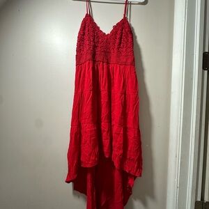 Red Crochet High-Low Dress